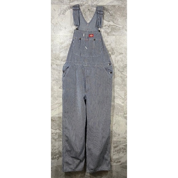 Dickies Men's Hickory Stripe Bib Railroad Overalls Blue Workwear Size 36x30
